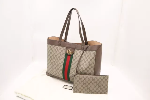 Authentic GUCCI OPHIDIA GG SUPREME CANVAS SOFT MEDIUM TOTE BAG BEIGE EBONY