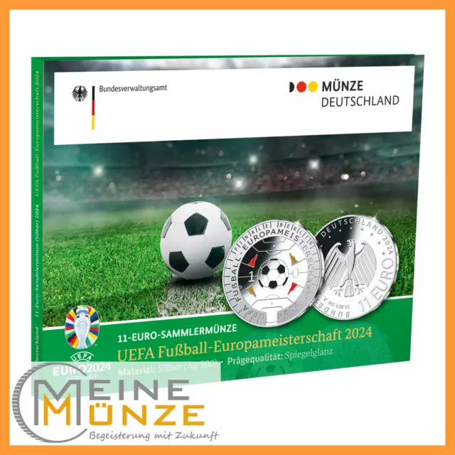 11 Euro Münze UEFA FUßBALL-EUROPAMEISTERSCHAFT 2024 PP Spiegelglanz Deutschland