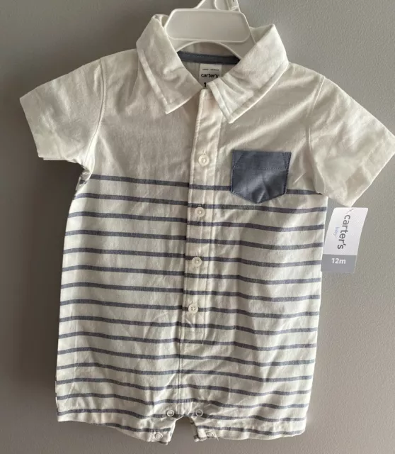 Baby Boy Carters Shortalls Romper 12Months Stripe New