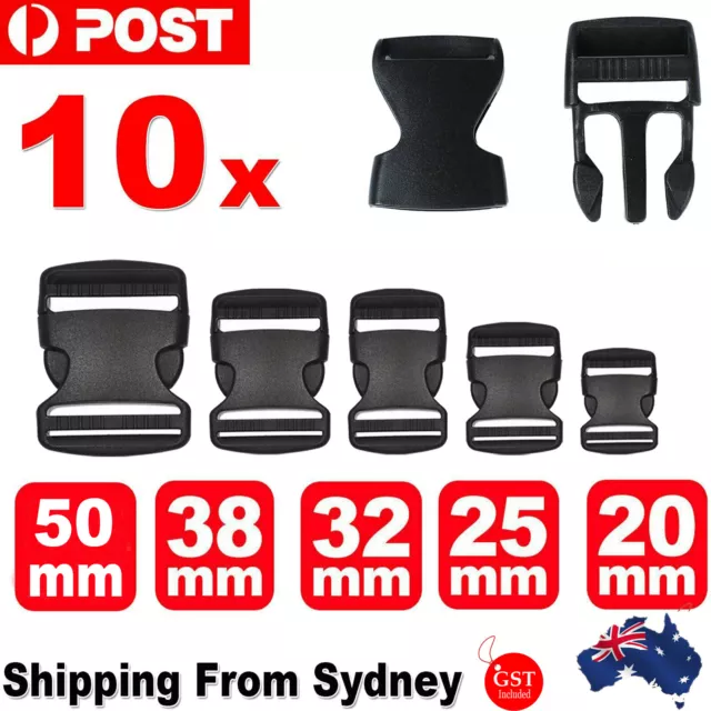 20x Black Plastic Side Quick Release Buckle Clip Cord Strap Fastener Webbing Bag