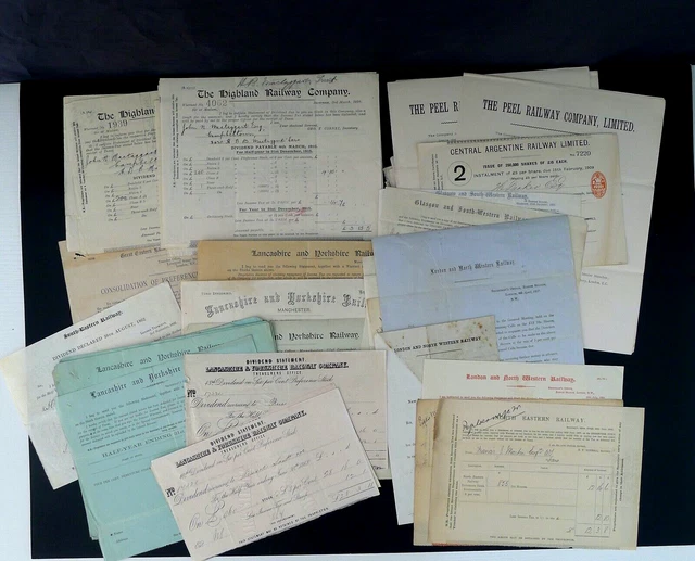 Large Lot 90 x Vintage Railway Share Certificates Different Companies Large Lot 90 x Vintage Railway Share Certificates Different Companies