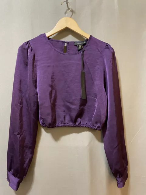 NWT House of Harlow 1960 Women Cuff Long Sleeve Elastic Cropped Top SZ M Purple