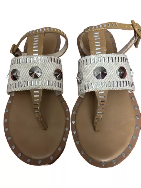 French Connection Safari Sand jeweled studded sandals. Size 7 Adjustable Strap