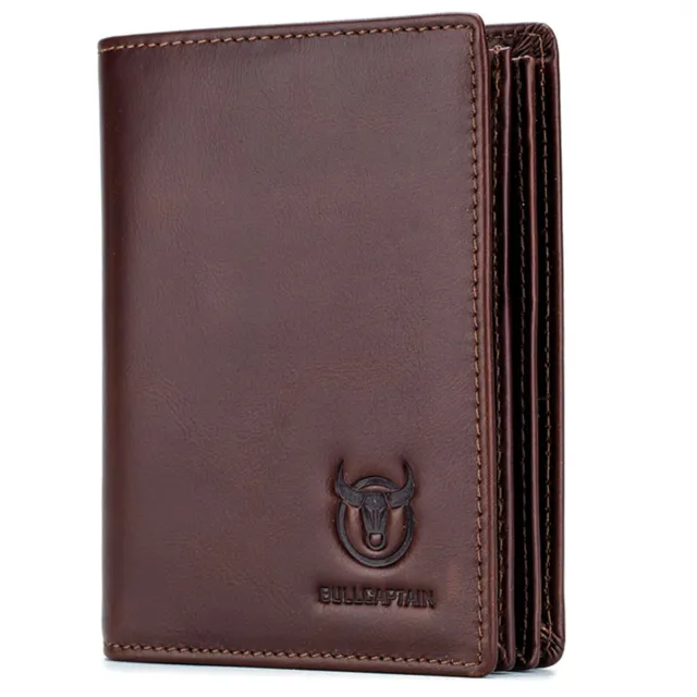 BULLCAPTAIN Mens Wallet Large Capacity Genuine Leather RFID Bifold Card Holder