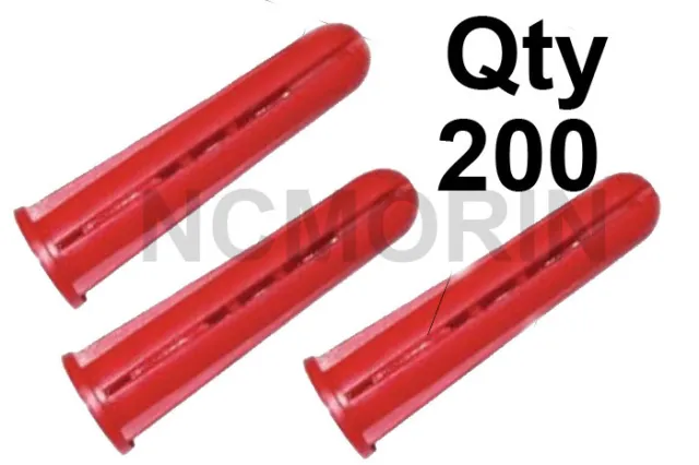 Qty 200 Red Conical Plastic Wall Anchors, Use with #10 #12 Screws