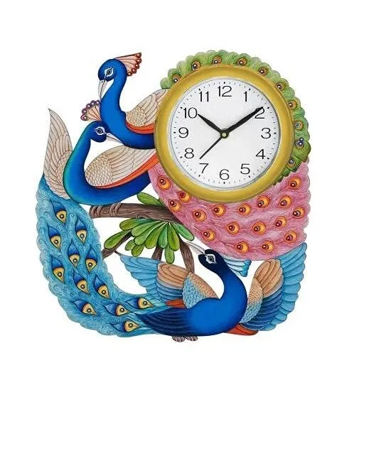 Beautiful Handmade MDF Wooden Peacock Design Analog Clock For Home From India