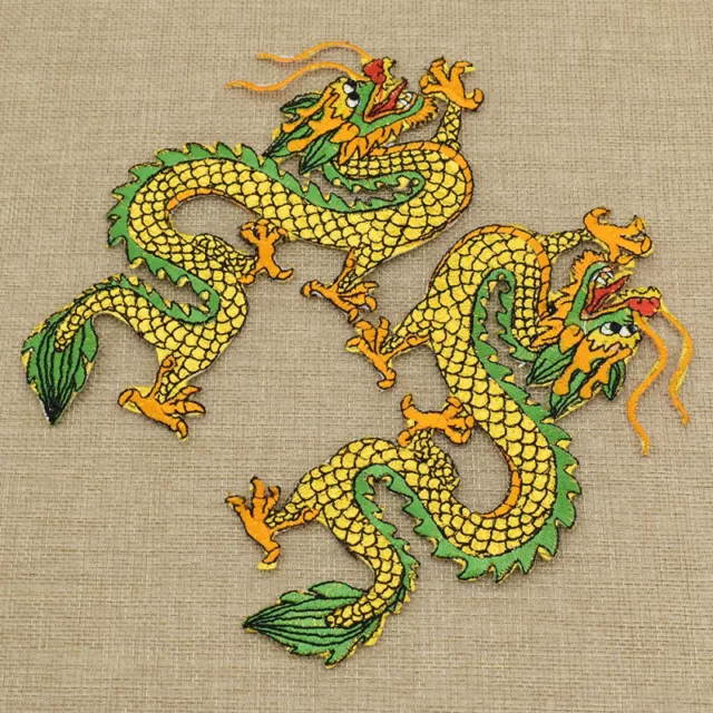 Mirror Pair Dragon Embroidery Iron on Patches Sticker Applique Lace Motif Patch
