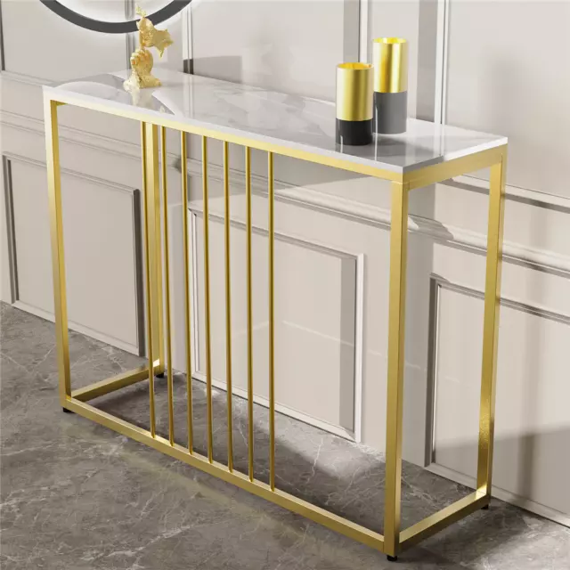 Large Hallway Console Table Marble Top & Gold Metal Frame Shelf Desk Furniture