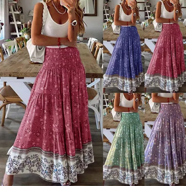 Jupe longue maxi florale boho maxi pour femme taille haute