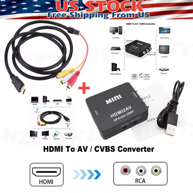 Cable convertidor adaptador HDMI a RCA AV CVBS 3RCA 1080P audio de video compuesto