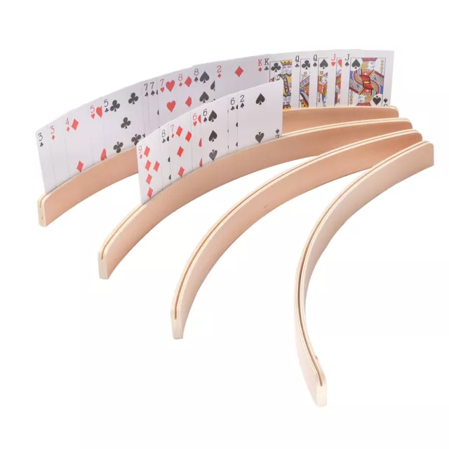 17" Wood Curved Playing Card Holders/Rack Hands Free Rummy Canasta/UNO Trays