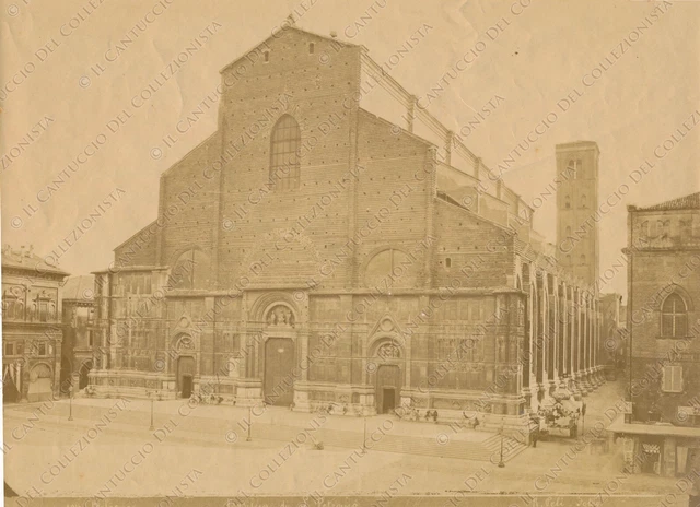 BOLOGNA Basilica San Petronio Piazza Maggiore Banca Fotografia albumina