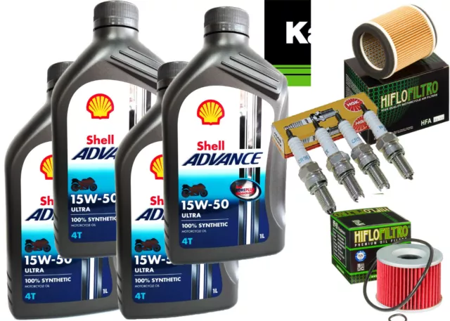 Kit Tagliando Kawasaki Zrx 1200 01/06 Shell Ultra 15W50 Filtro Olio Aria Candele