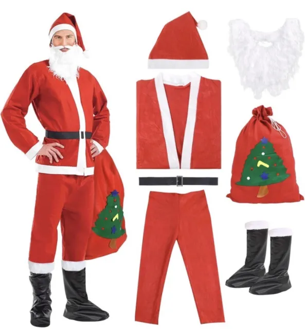 7 Pezzi Set Costume di Babbo Natale, abito Santa Claus (spedizione veloce)