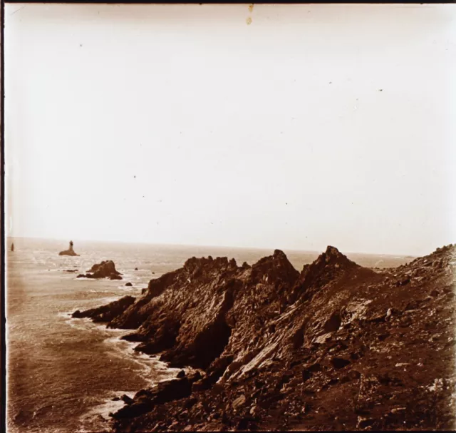 FRANCE Pointe du Raz Finistère Photo c1925 Vintage Plaque de verre P74L27n2