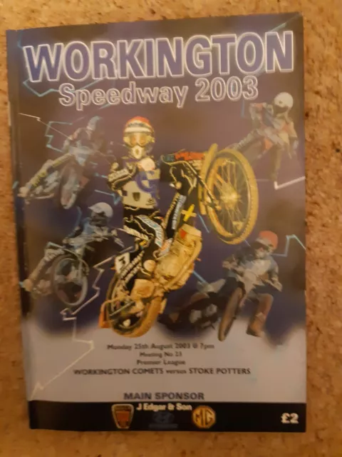WORKINGTON vs STOKE SPEEDWAY PROGRAMME 25/08/2003 (VERY GOOD CONDITION)