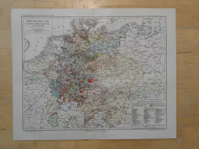 Orig.(1906) Lithographie Landkarte Deutschland nach westfälischen Frieden 1648