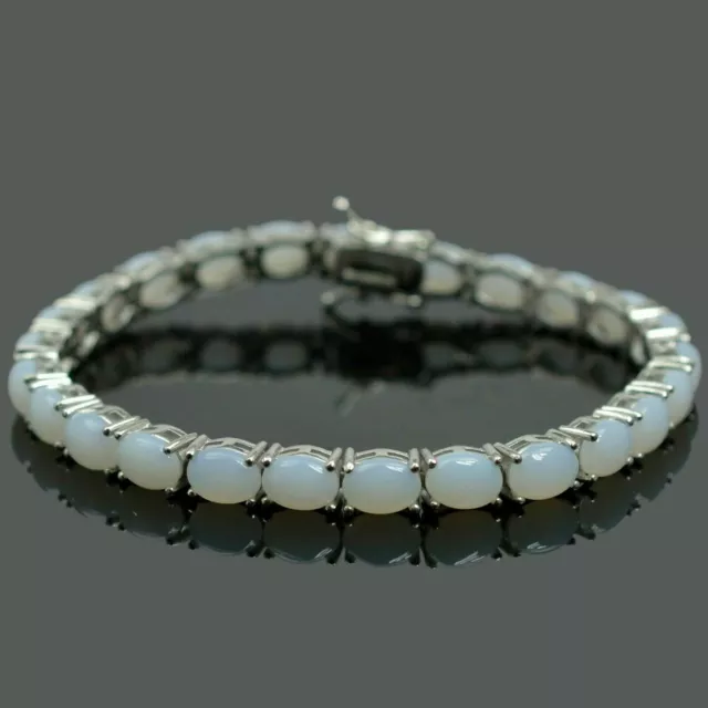 Bracciale tennis ovale in argento 925 con pietre di calcedonio naturale 7x5 mm