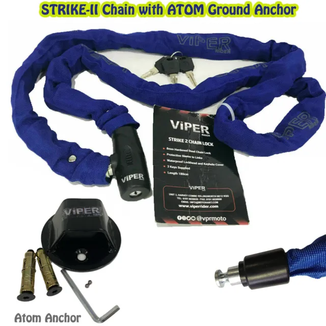 Motorcycle 1.8M Viper Strike Chain Lock + Rs Atom Ground Bolt Lock Anchor Bundle