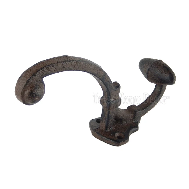 Rustic Double Wall Hook Cast Iron Hat Towel Coat Key Hanger Antique Style 3