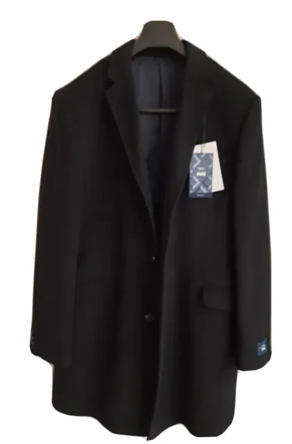 Moss Bros UOMO misto cappotto nero su misura - 46R. Nuovo con etichette prezzo £140
