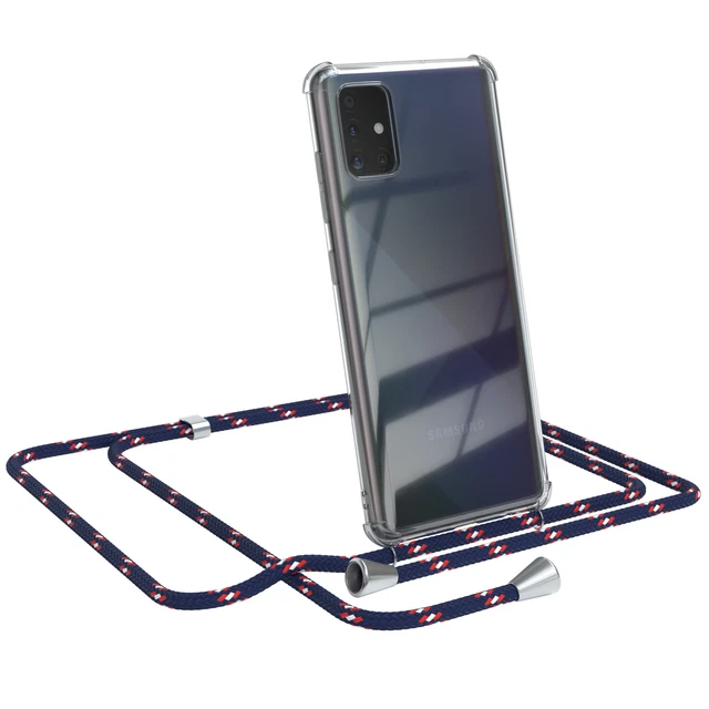 Pour Samsung Galaxy A51 Portable Accrocher Corde Sac Chaîne Bleu Camouflage