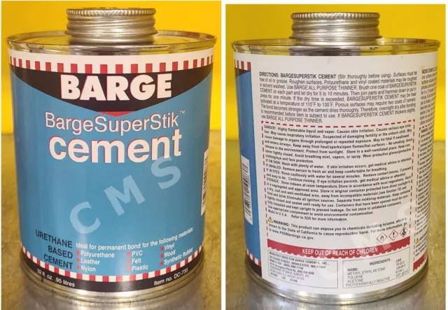 BARGE Super Stik Urethane Cement 1 Qt / 32oz Quabaug Tin Can W/ Brush SuperStick