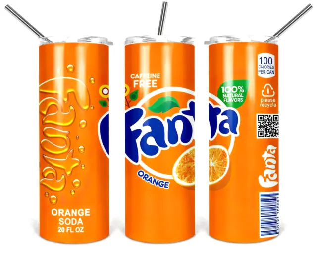 Fanta Orange Soda Multicolor 20oz Insulated Tumbler Box Lid Clear Straw New