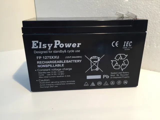 Batteria gel AGM Elsy Power 12V 7,5Ah ideale per UPS compatibile  APC RBC2 RBC17