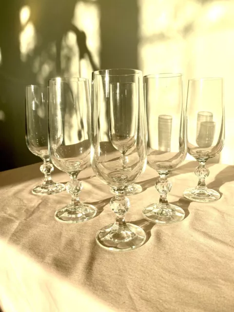 Set Of 6 Vintage Bohemia Crystal Champagne Flute Glasses. Claudia Pattern.