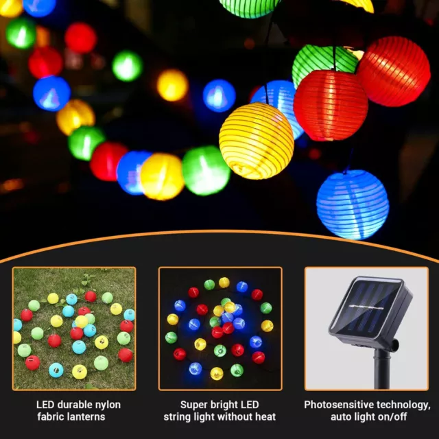 20-50LED Solar Lichterkette Lampions Laterne Außen Innen Balkon Weihnachten Deko