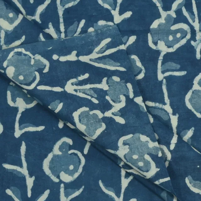 Indian Cotton 2.5 Yard Sewing Dress Material Floral Block Print Indigo Blue Fab