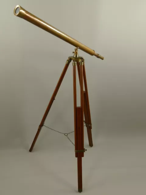 Fernrohr auf Holz Stativ Maritim Messing brüniert Stand Teleskop Fernglas