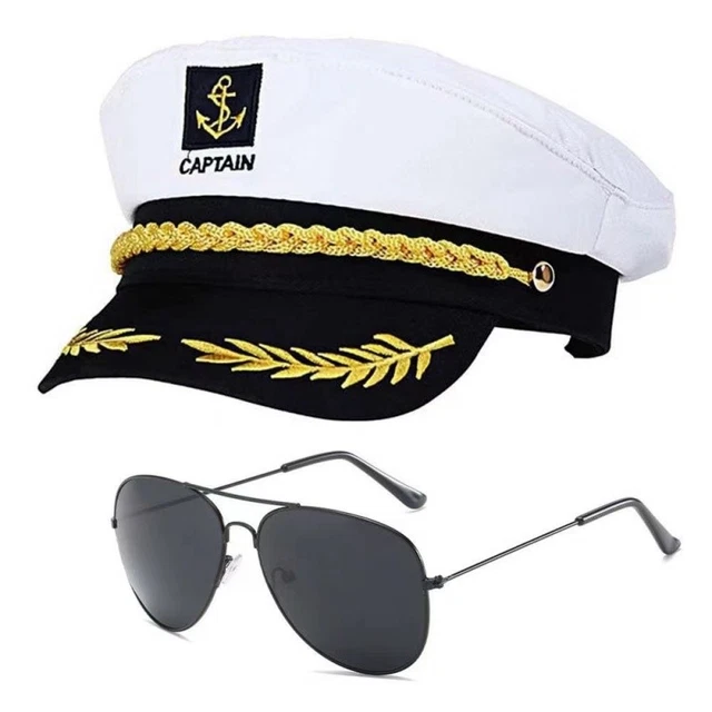Deluxe White Sea Captain Captains Hat Cap Navy Sailor Skipper Costume