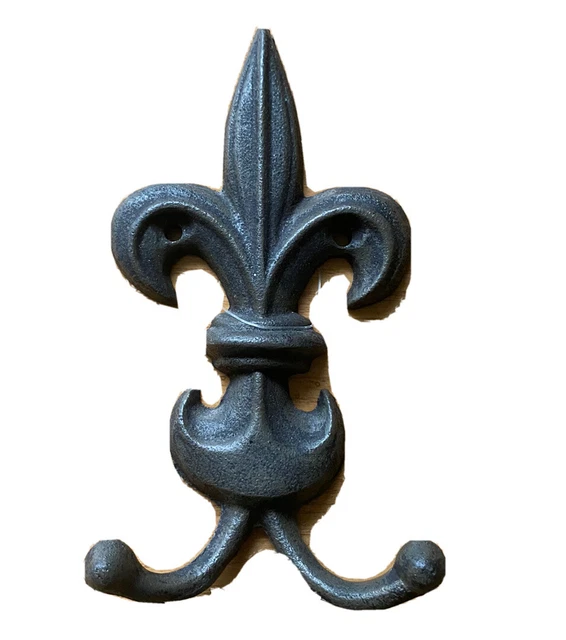 Fleur De Lis Double Wall Hook Cast Iron Coat Towel Hanger Victorian Decor Vtg