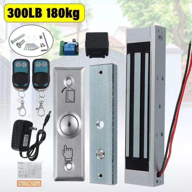 Electric Magnetic Lock Holding Force 300Lbs Door Entry Access+2 Remote Controls