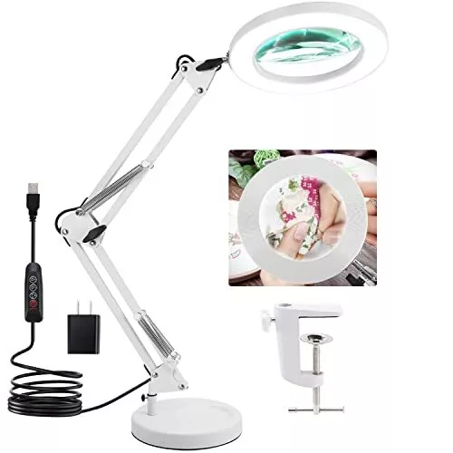 Magnifying Glass with Lihgt and Stand 5X Real Glass 2-in-1 Desk Lamp & Clamp ...