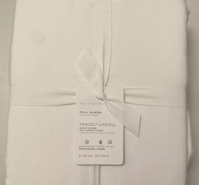 Pottery Barn Tencel Duvet Cover, Full / Queen, White NEW MSRP $180