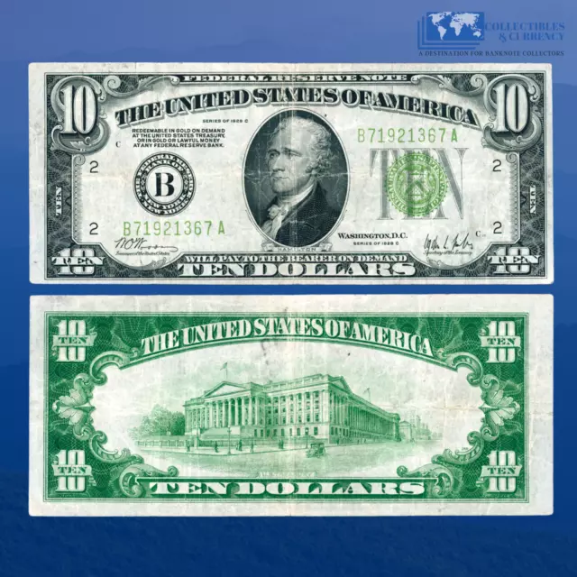 Fr.2003-B 1928 $10 Federal Reserve Note New York, Light Green Seal, VF #21367