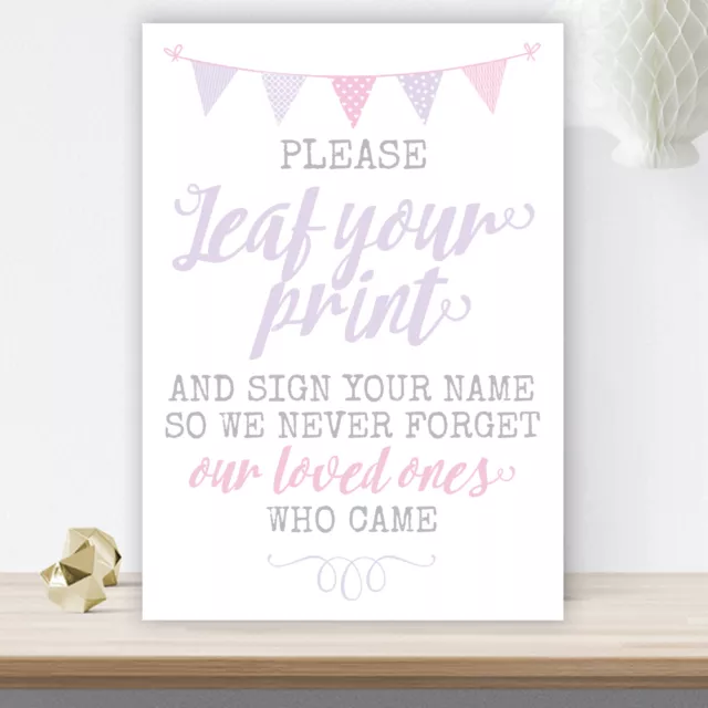 Lilac & Pink Bunting Finger Print Tree Wedding Guest Book Table Sign (LIB10)