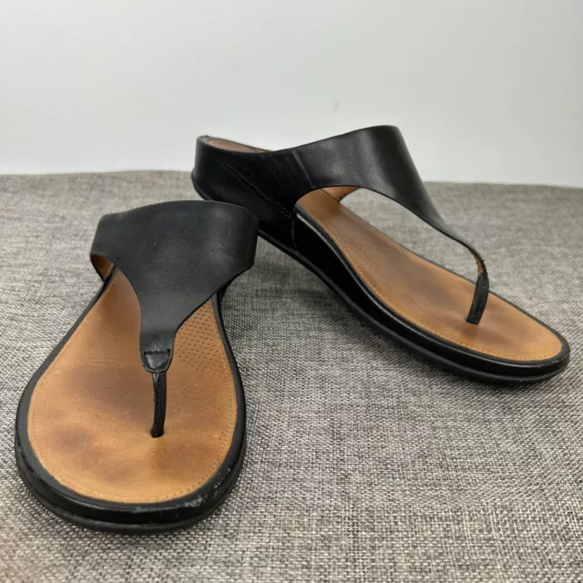 FitFlop Women’s Black Leather Comfort Thong Flip Flops Sandals Sz 9