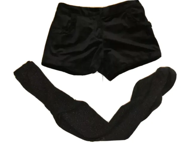 Girls Next Size 7-8 Years (128cm) Black Velour Shorts & Sparkle Tights VGC!