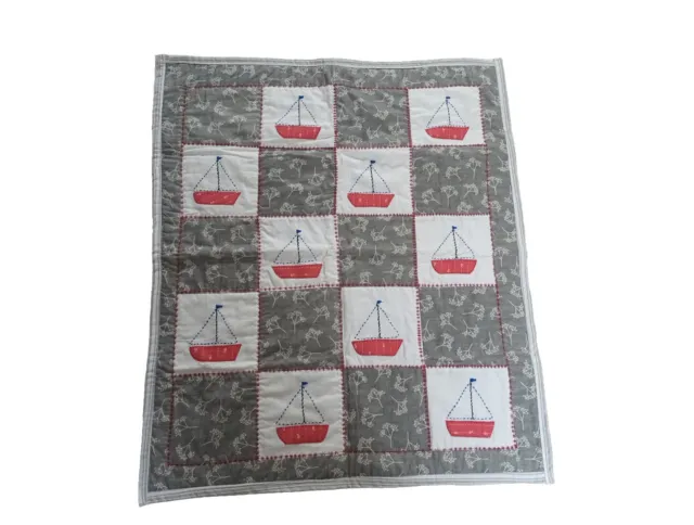 Handmade Stitched Sailboat Quilt Cot Play Mat Carry Case Length 32.5" Width 28"