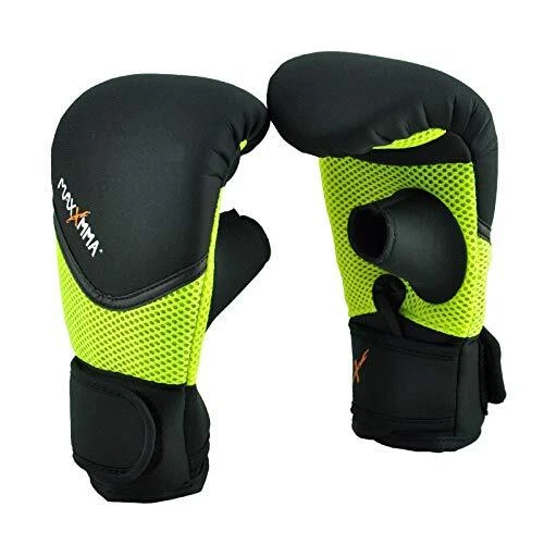 Neoprene Washable Heavy Bag Gloves - Boxing Punching Training (Neon Yellow,