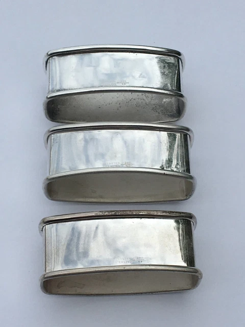 Lot of 3 Vintage Webster Sterling Silver Rectangular Napkin Ring - No Monogram