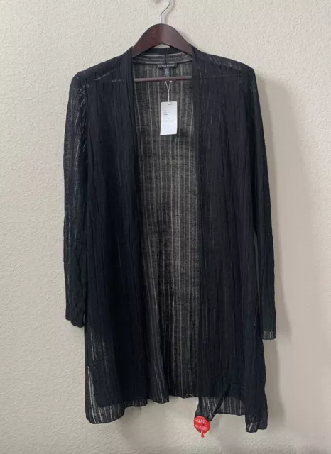 NWT Eileen fisher Linen Crepe Long Cardigan Black size XS 2