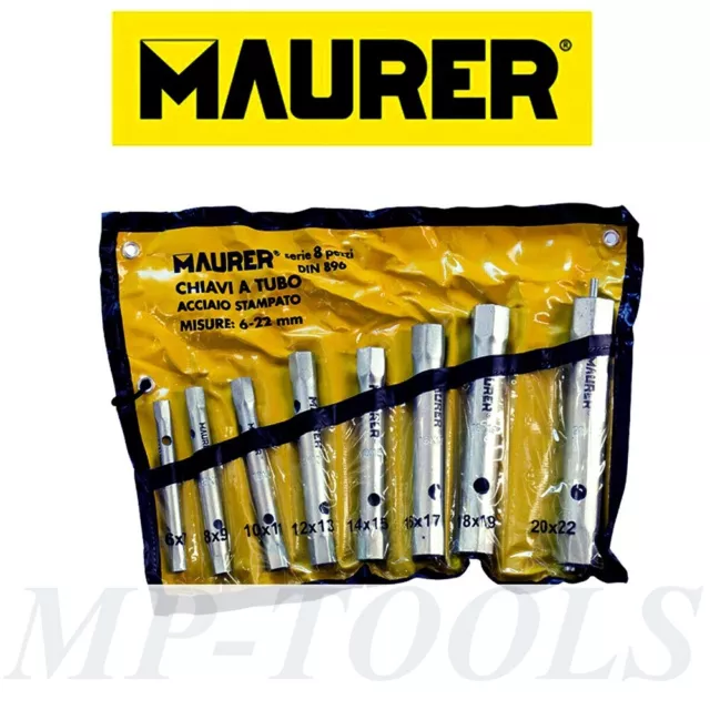 SET 8pz CHIAVI DOPPIE A TUBO ESAGONALI 6-22mm ACCIAIO MAURER