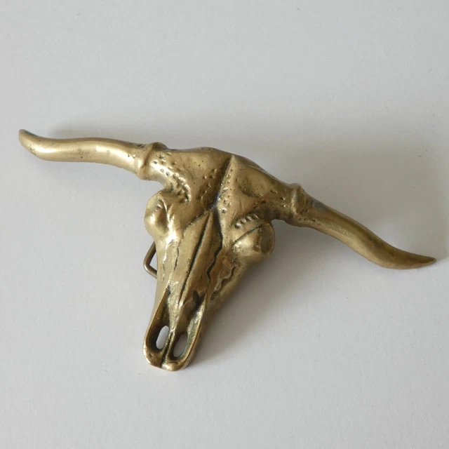 VINTAGE BRASS BELT Buckle Steer Longhorn Horned Bull Cow Skull Rodeo Western £19.99 - PicClick UK