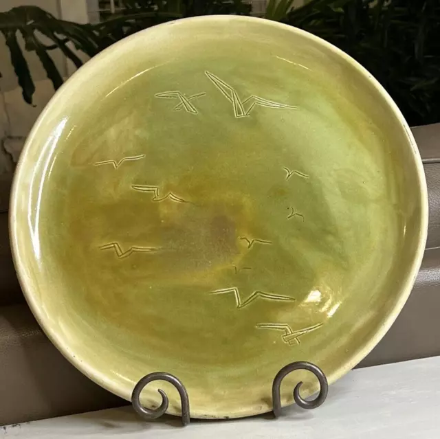 Large MCM Mid Century Studio Art Pottery Serving Platter Abstract Seagull Design