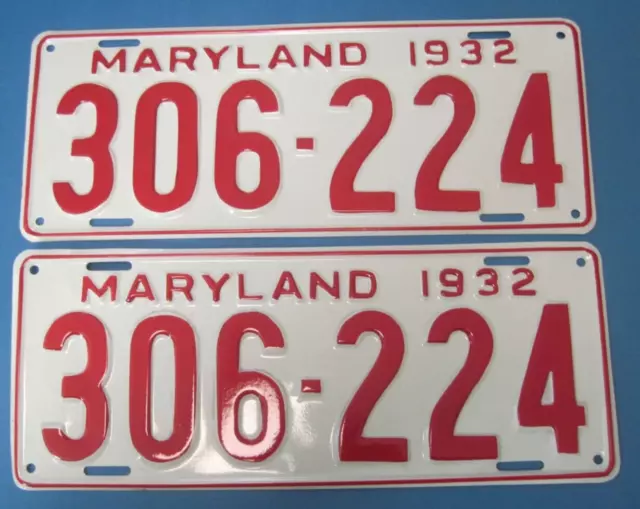 1932 Maryland License Plates Matched Pair professionally restored show quality